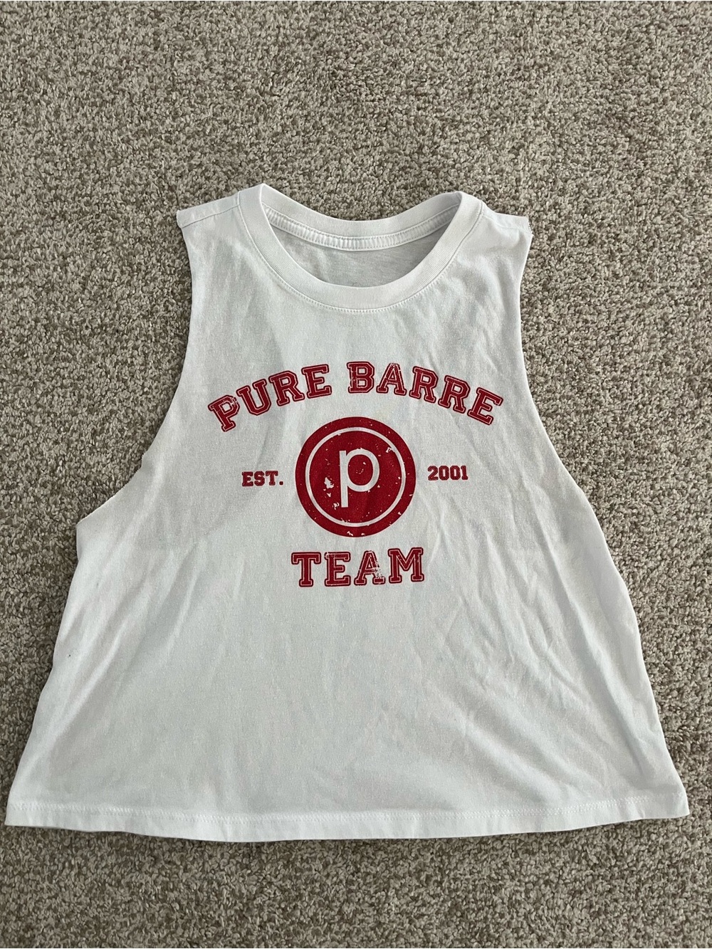 Pure Barre White Tank with Red 'Pure Barre Team' Logo